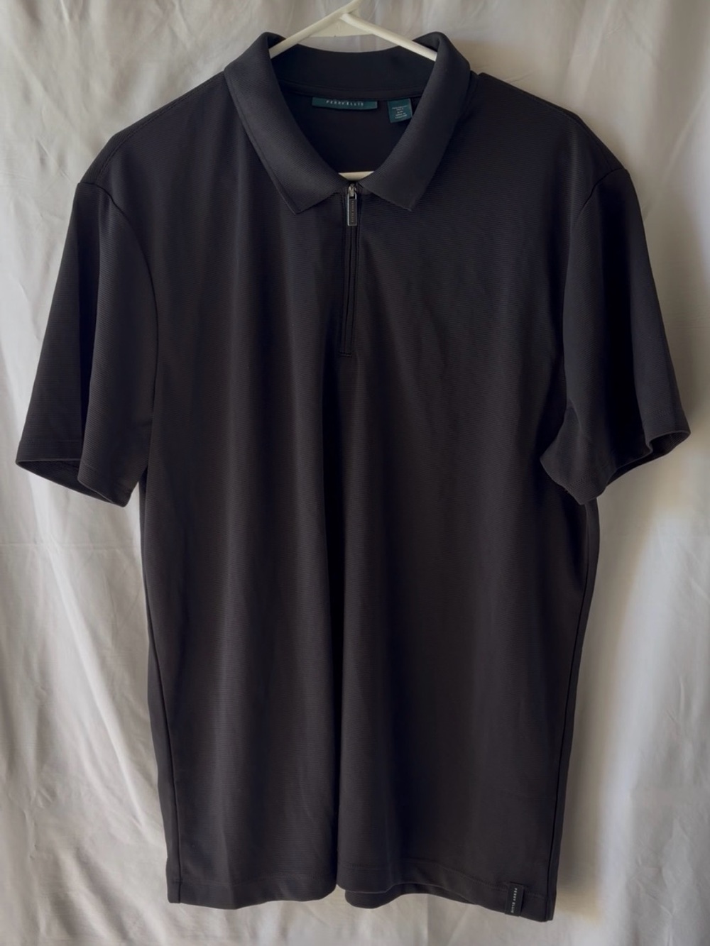 Perry Ellis Black Short-Sleeve Zip Polo Shirt